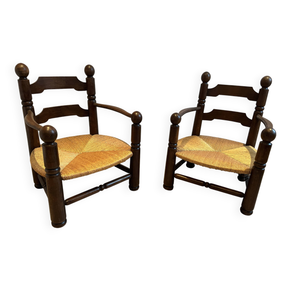 Fauteuil bois et paille Charles Dudouyt