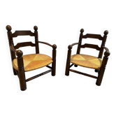 Fauteuil bois et paille Charles Dudouyt