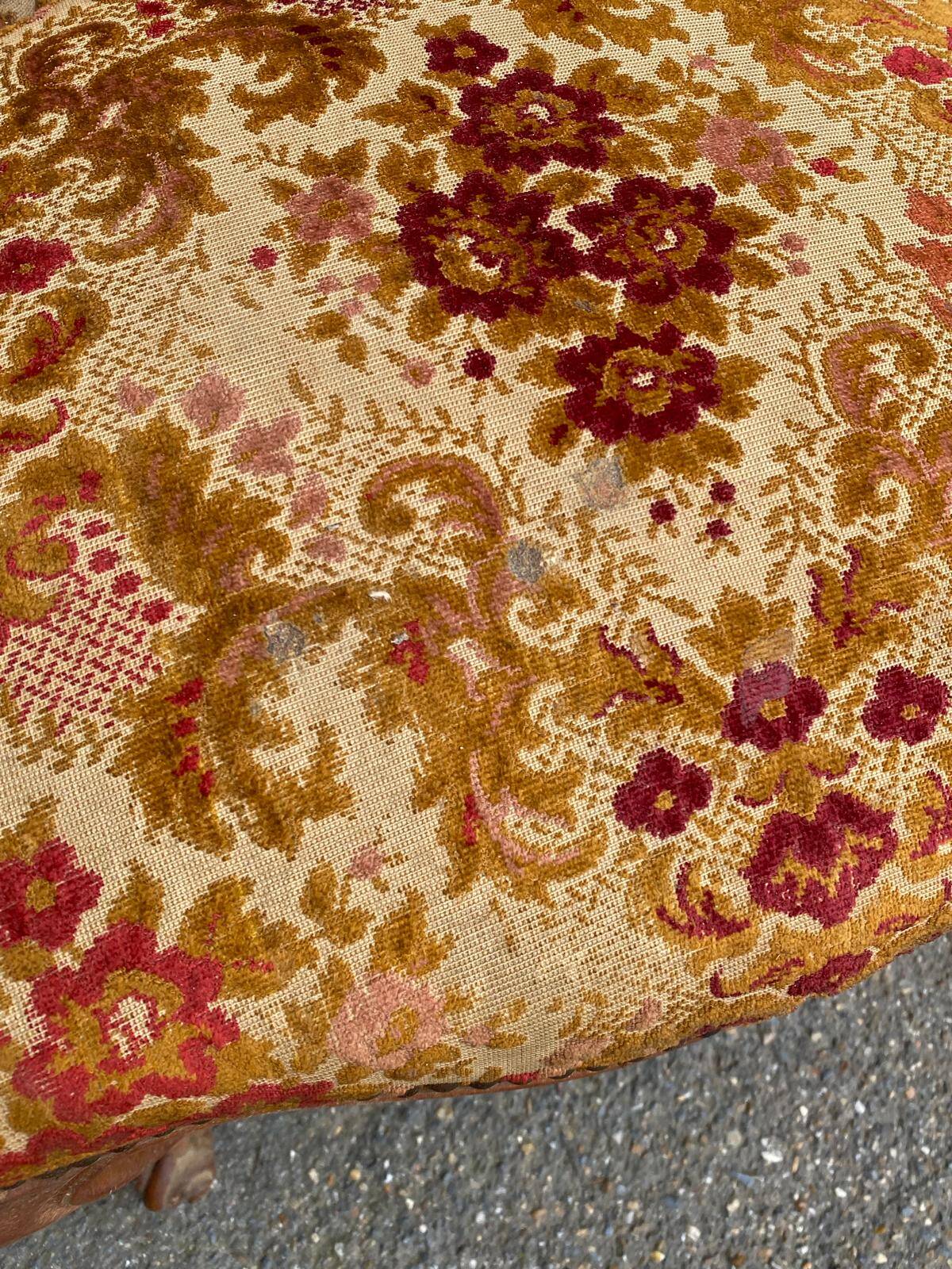 2 Louis XV chairs in solid wood and red-yellow fabric