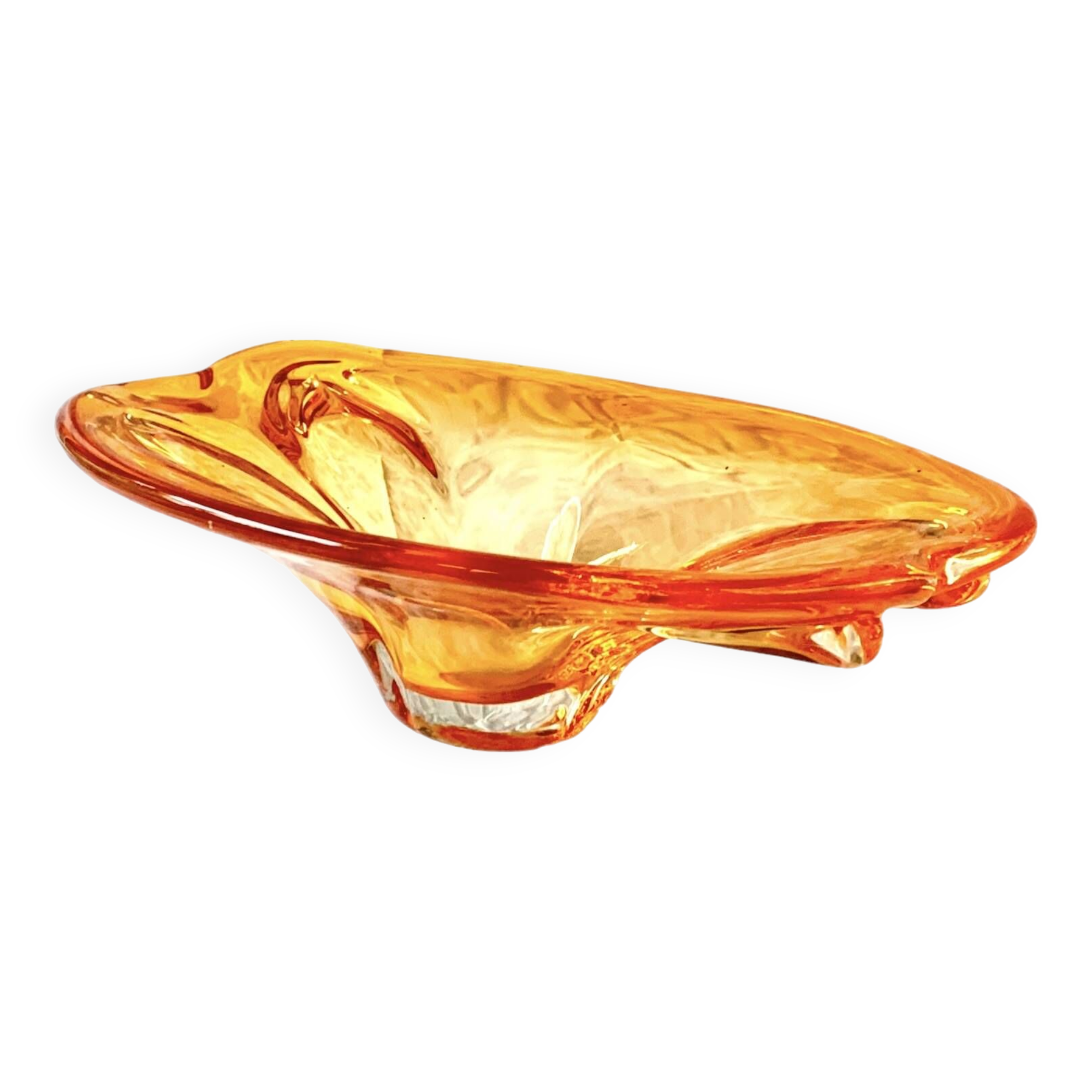 Vide-poche vintage en verre orange