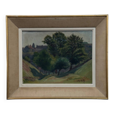 Oil on cardboard by Mereau 1936 representing a grove of trees