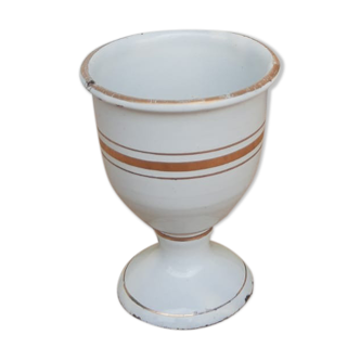Antique vintage white and gold enamel egg cup