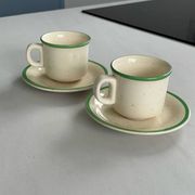 Set of 6 vintage speckled beige and green espresso cups – coffee service