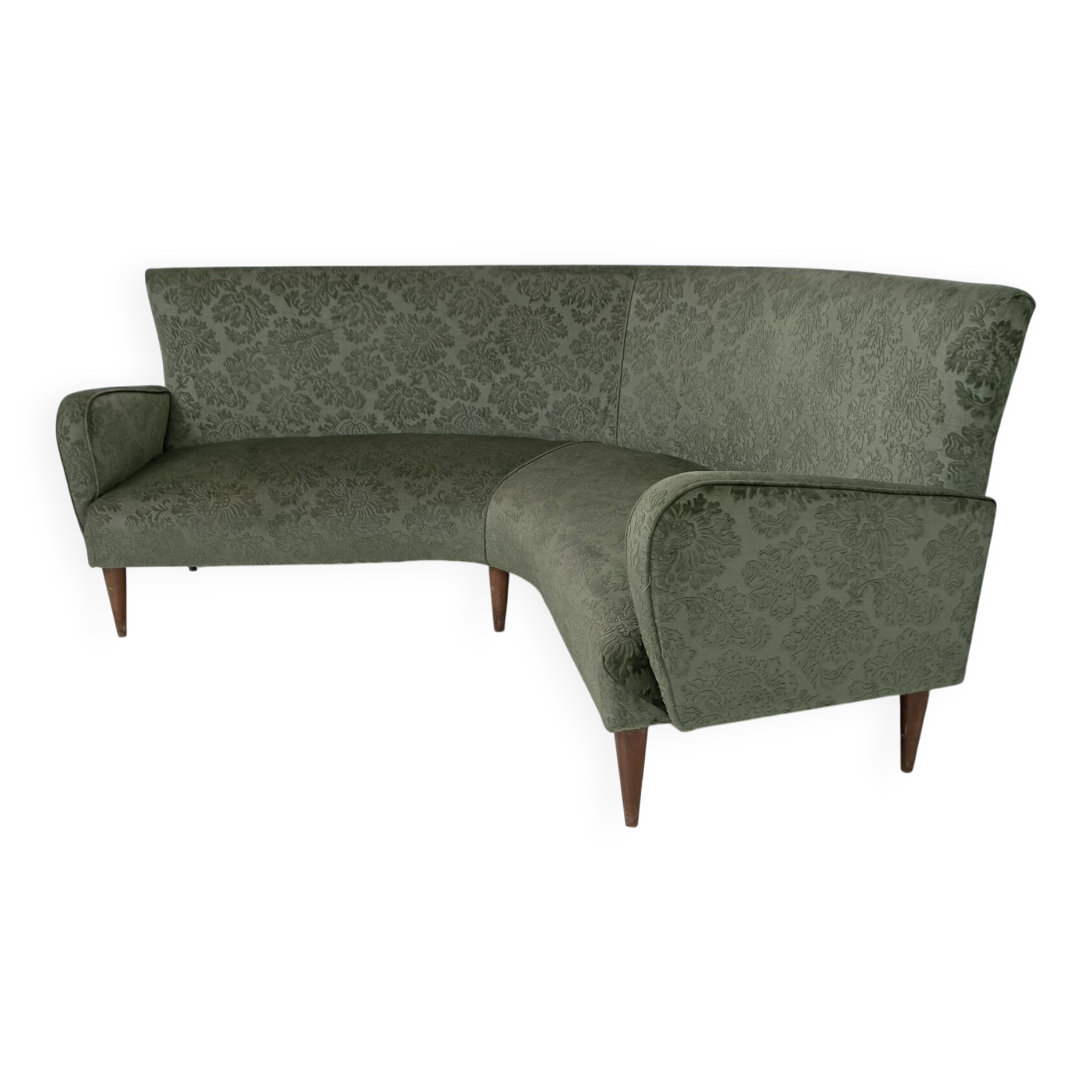 Mid-Century Modern Italian Damask Velvet Corner Sofa, 1950s