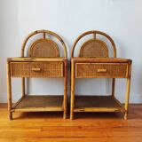 Pair of cane and rattan bedside tables Italy 1970