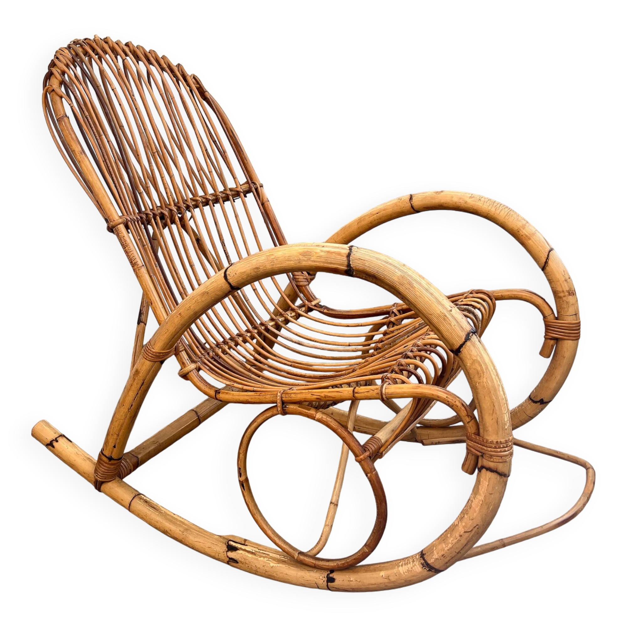 Fauteuil à bascule rocking- chair en rotin vintage adulte