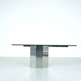 Glass table on chrome base, Italy - 1970s