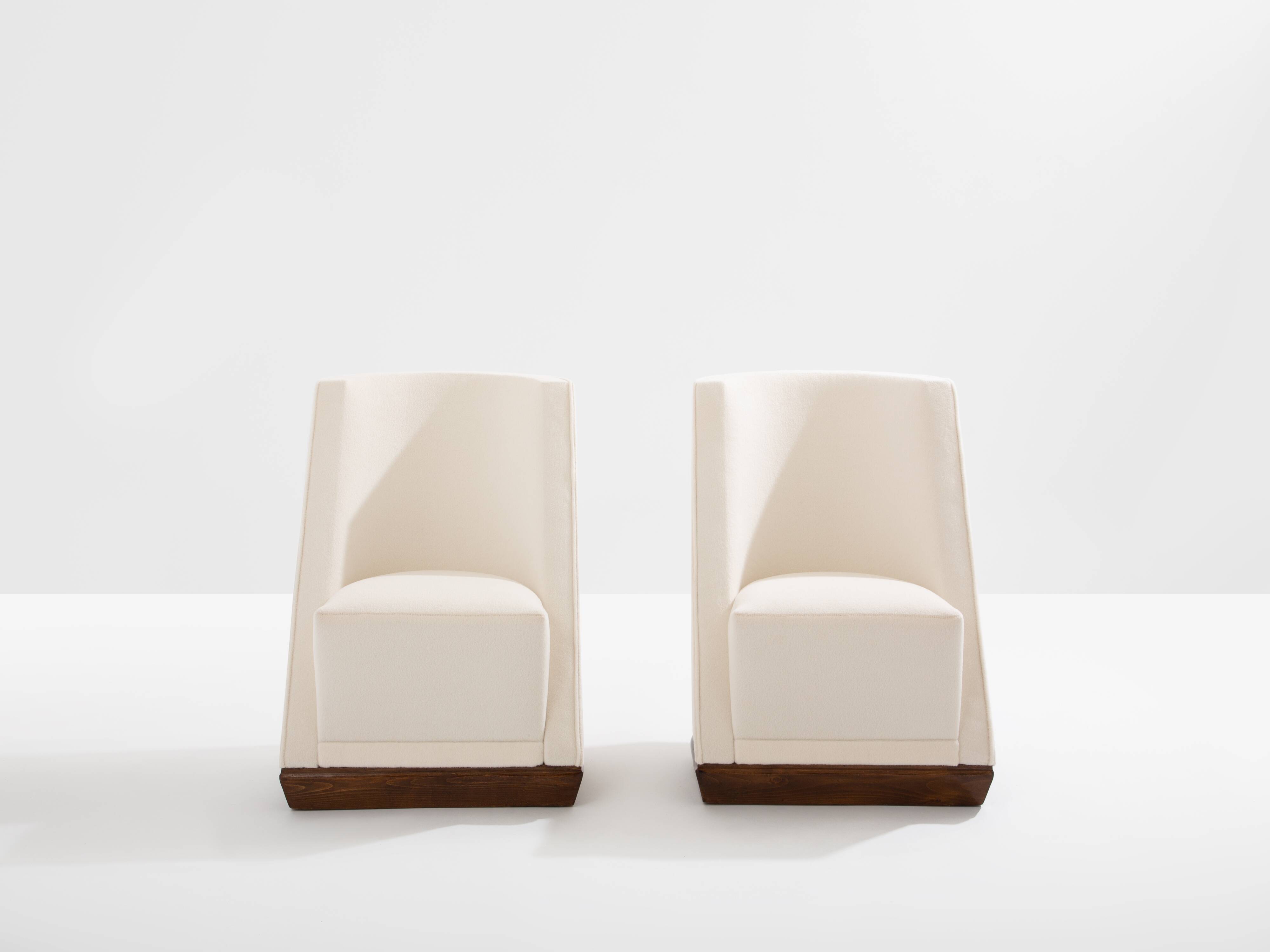Louis Sognot pair of modernist armchairs in walnut and alpaca, 1927