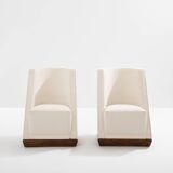 Louis Sognot pair of modernist armchairs in walnut and alpaca, 1927