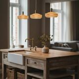 Triple cascade pendant light with vintage frosted glass globes and gold finish