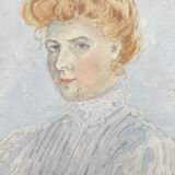 Tableau peinture aquarelle portrait de femme impressionniste ancien