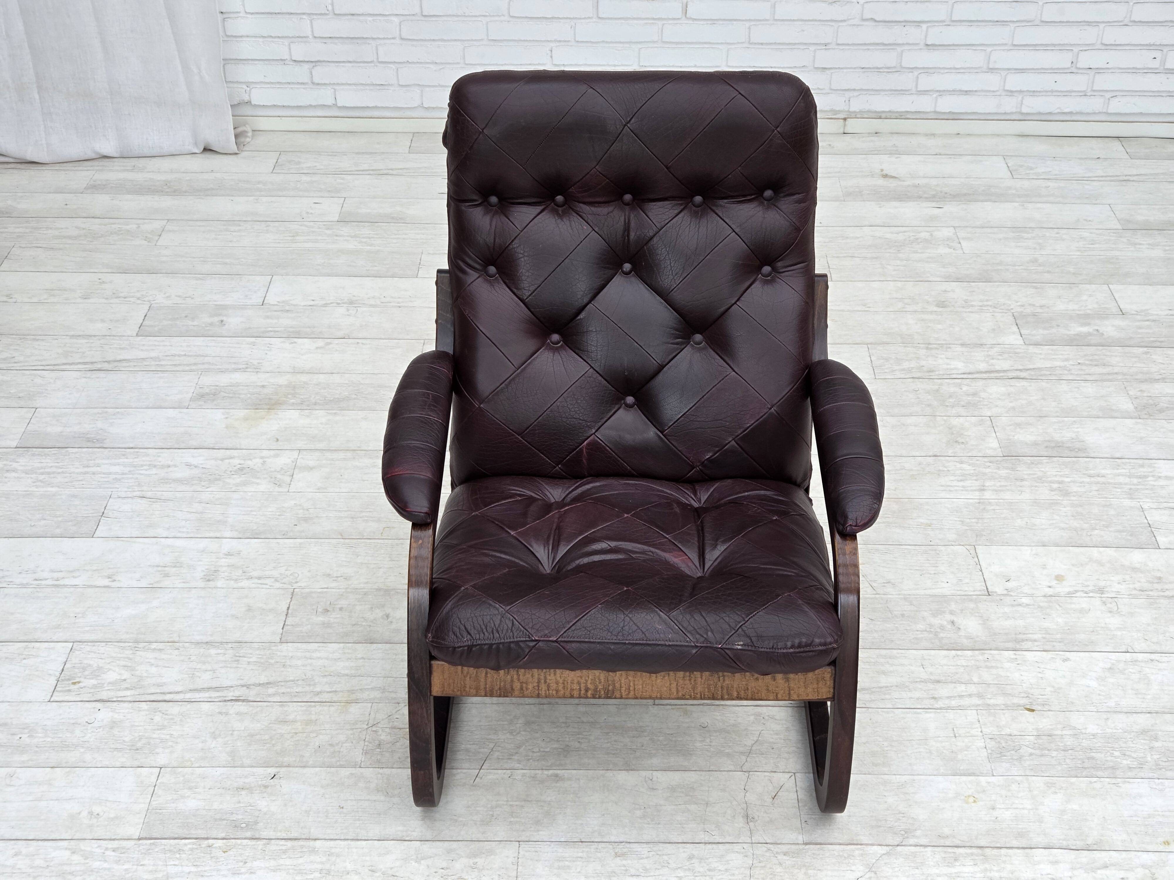 1970s, Scandinavian armchair, brown furniture leather, bent wood.