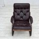 1970s, Scandinavian armchair, brown furniture leather, bent wood.