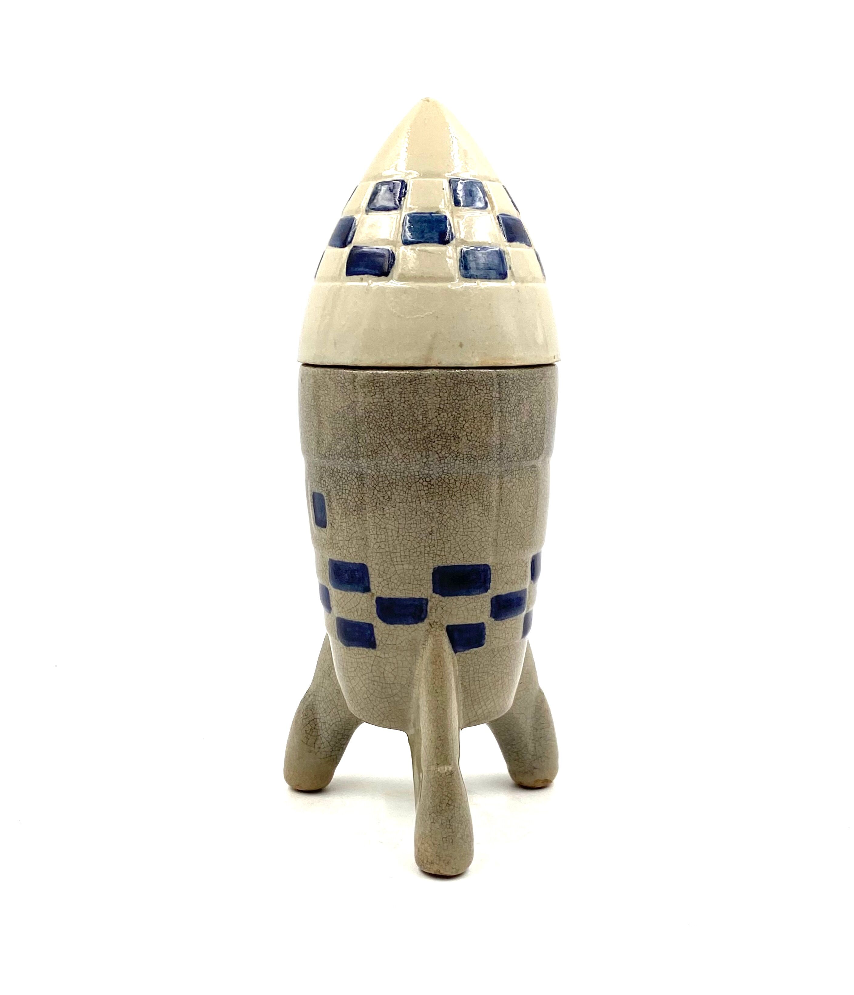 Ceramic rocket, spaceship bottle, France 1940s-1950s