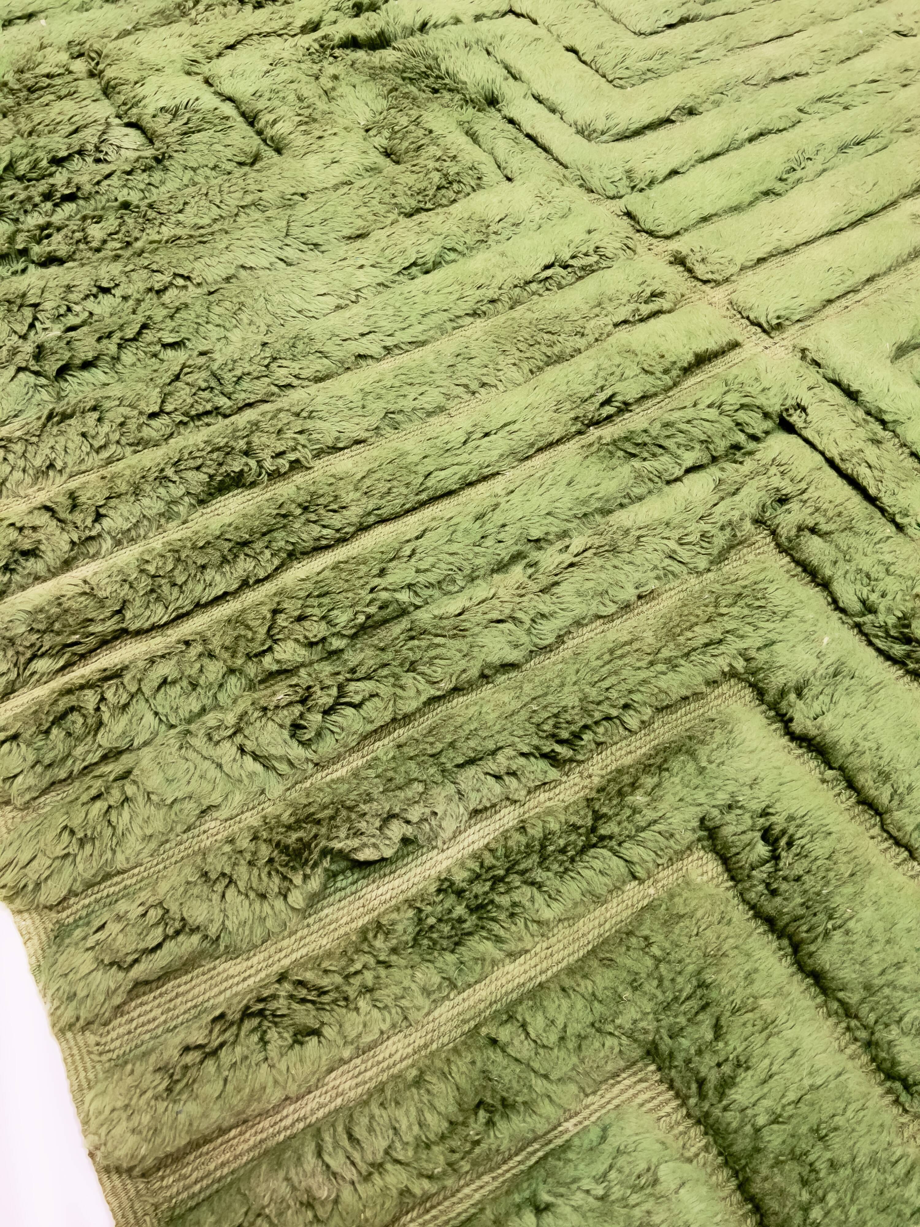 Moroccan Berber rug, Beni Ouarain, khaki green, 3.02 x 2.12 m