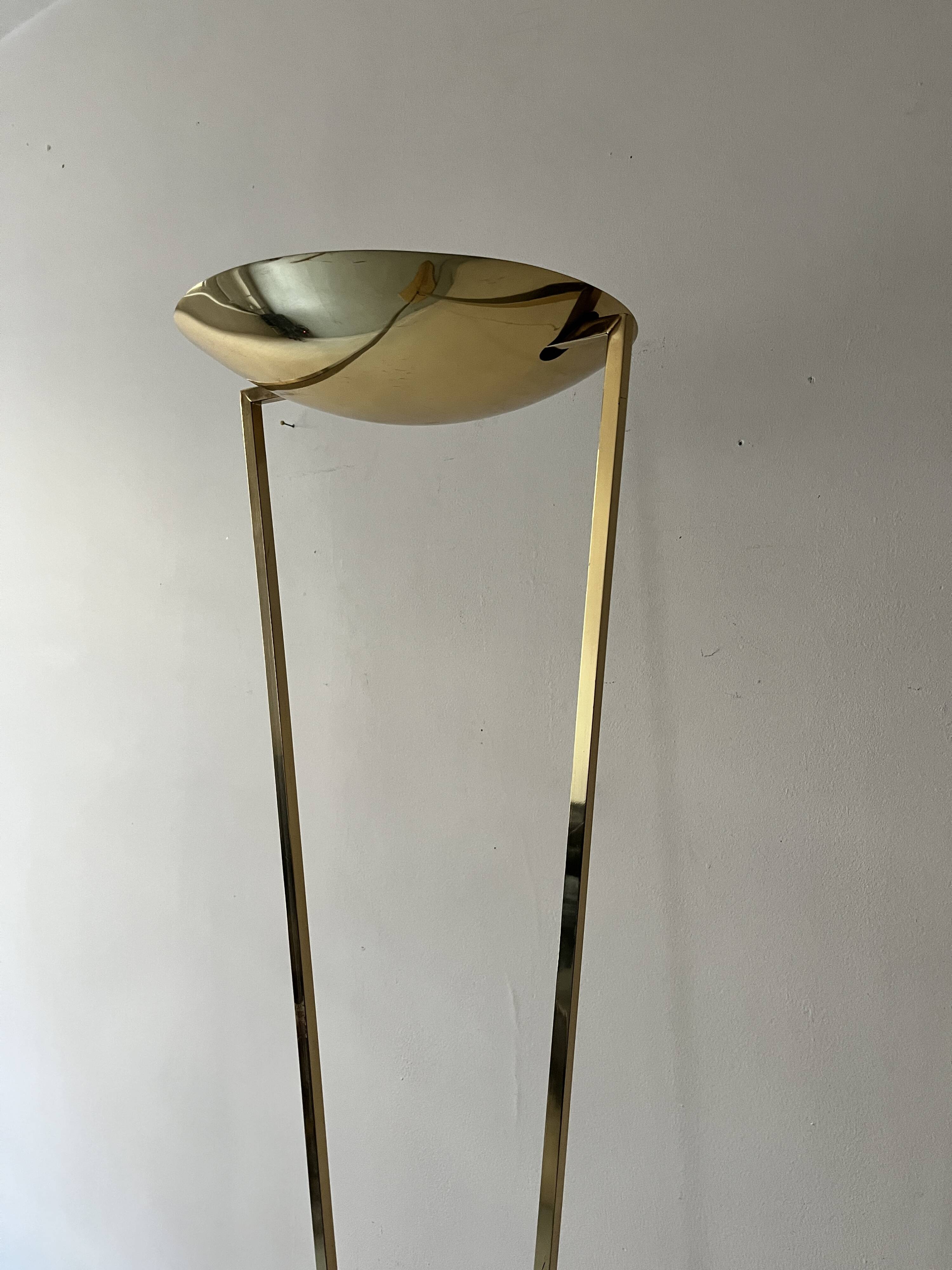 Large halogen floor lamp in polished brass, italy 1970