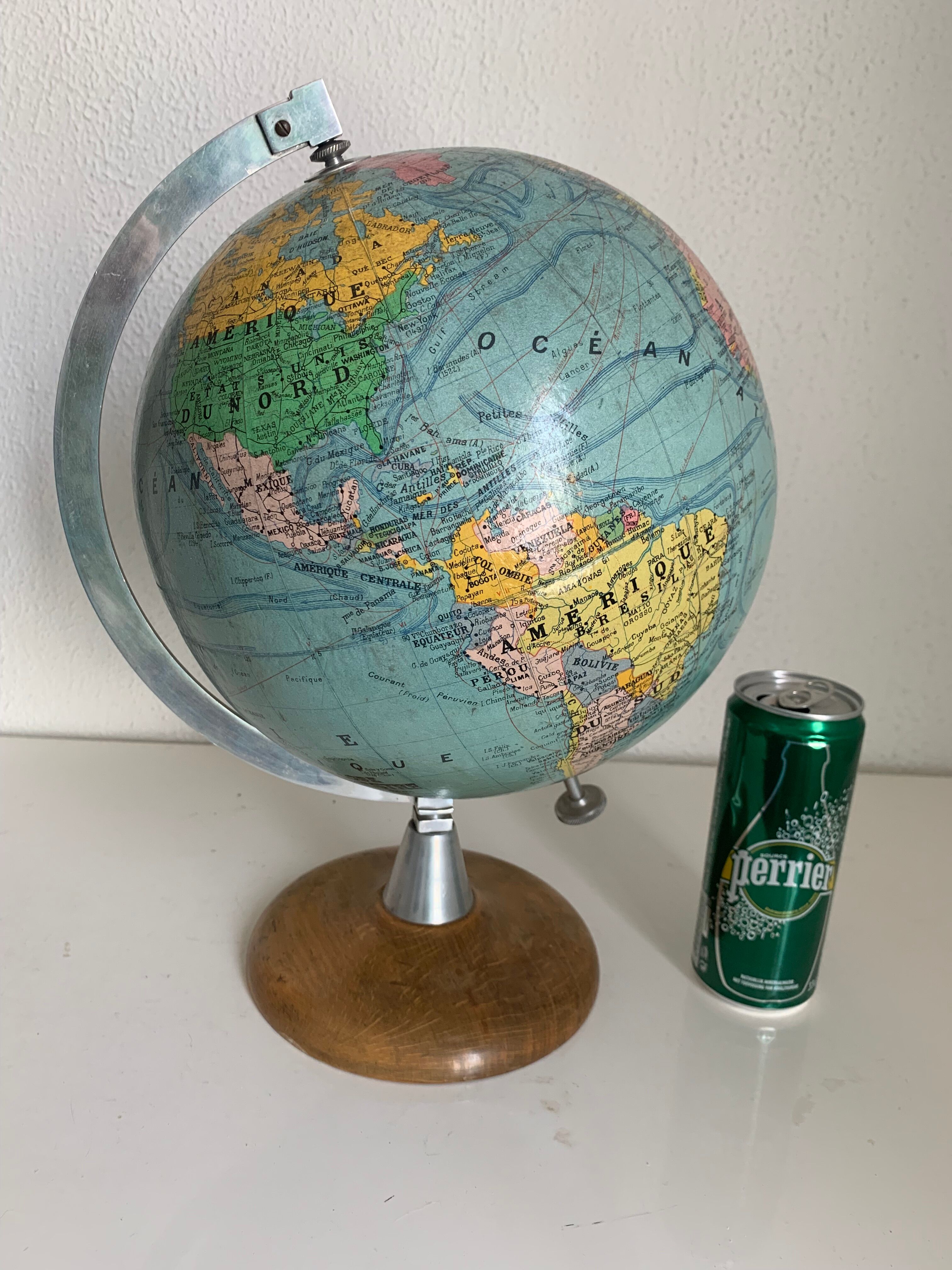 Globe vintage 1950 terrestre bois Girard Barrère Forest - 36 cm