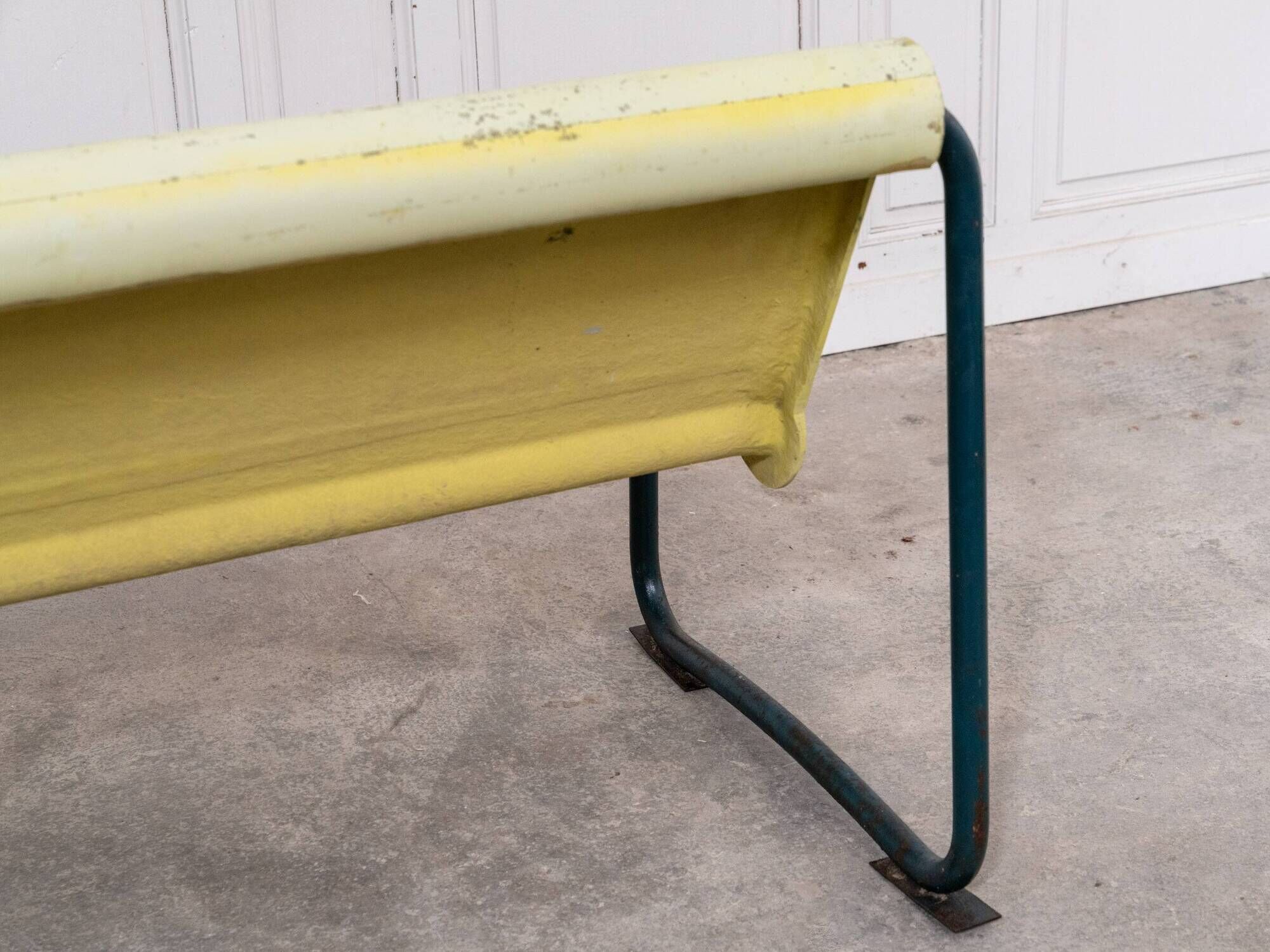 Rare Willy Guhl two-seater bench, original yellow patina, 1960.
