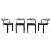 Set of Four Italian Chairs Edited by Saporiti. Jacquard Back and Leather Seat