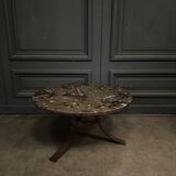 Coffee table with fossilized stone top and brutalist base, 1970s