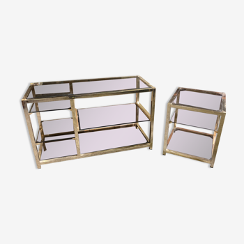 Storage modules in brass and smoked glass design 70s