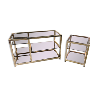 Storage modules in brass and smoked glass design 70s