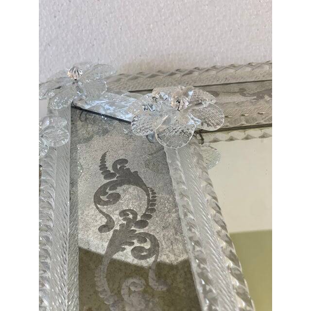 Contemporary venetian squared floreal hand-carving mirror in murano glass