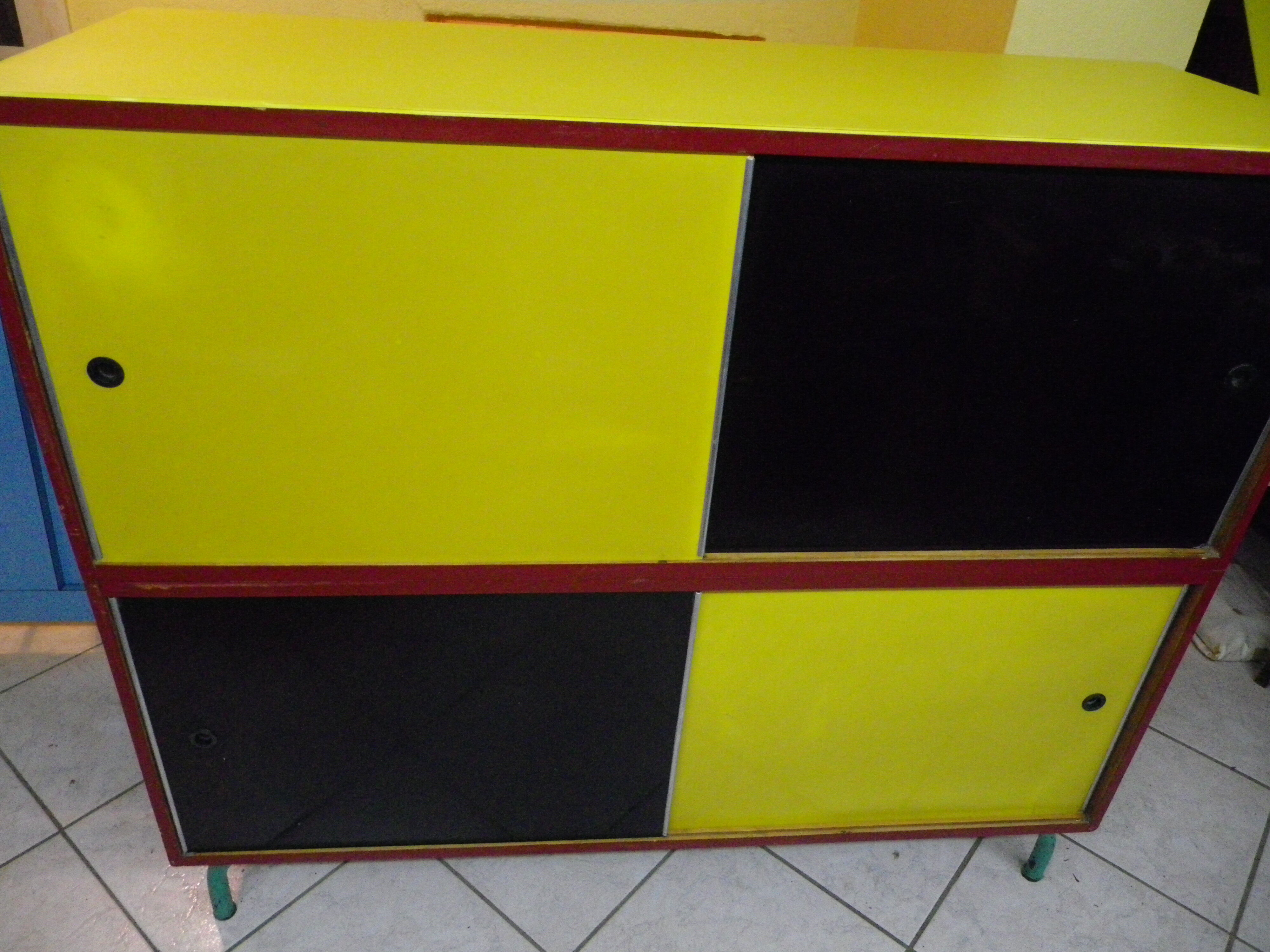Vintage storage cabinet/sideboard with shelves, wood, formica, carlene