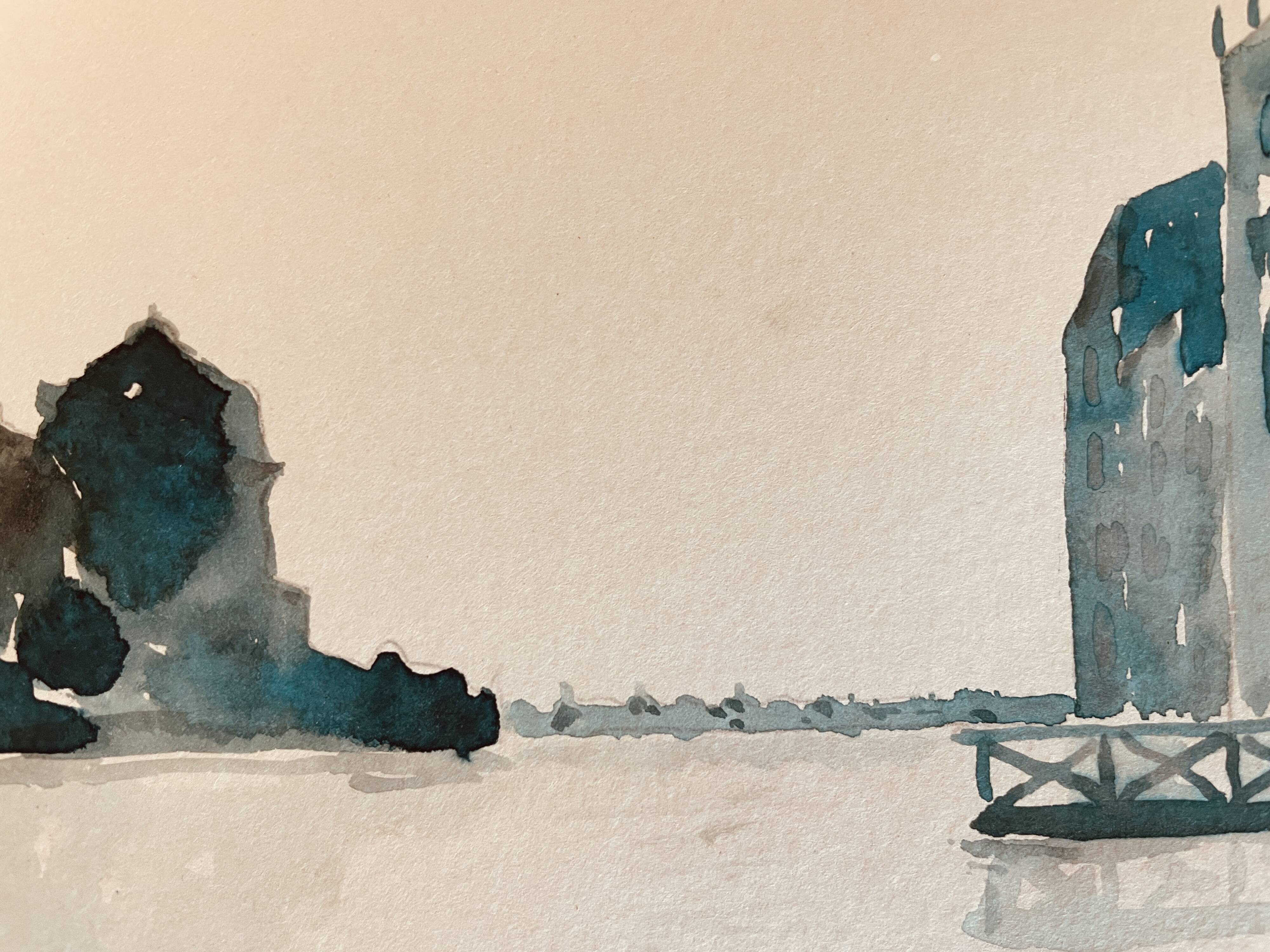 Watercolor painting "Twilight in Venice at the Cipriani", signed