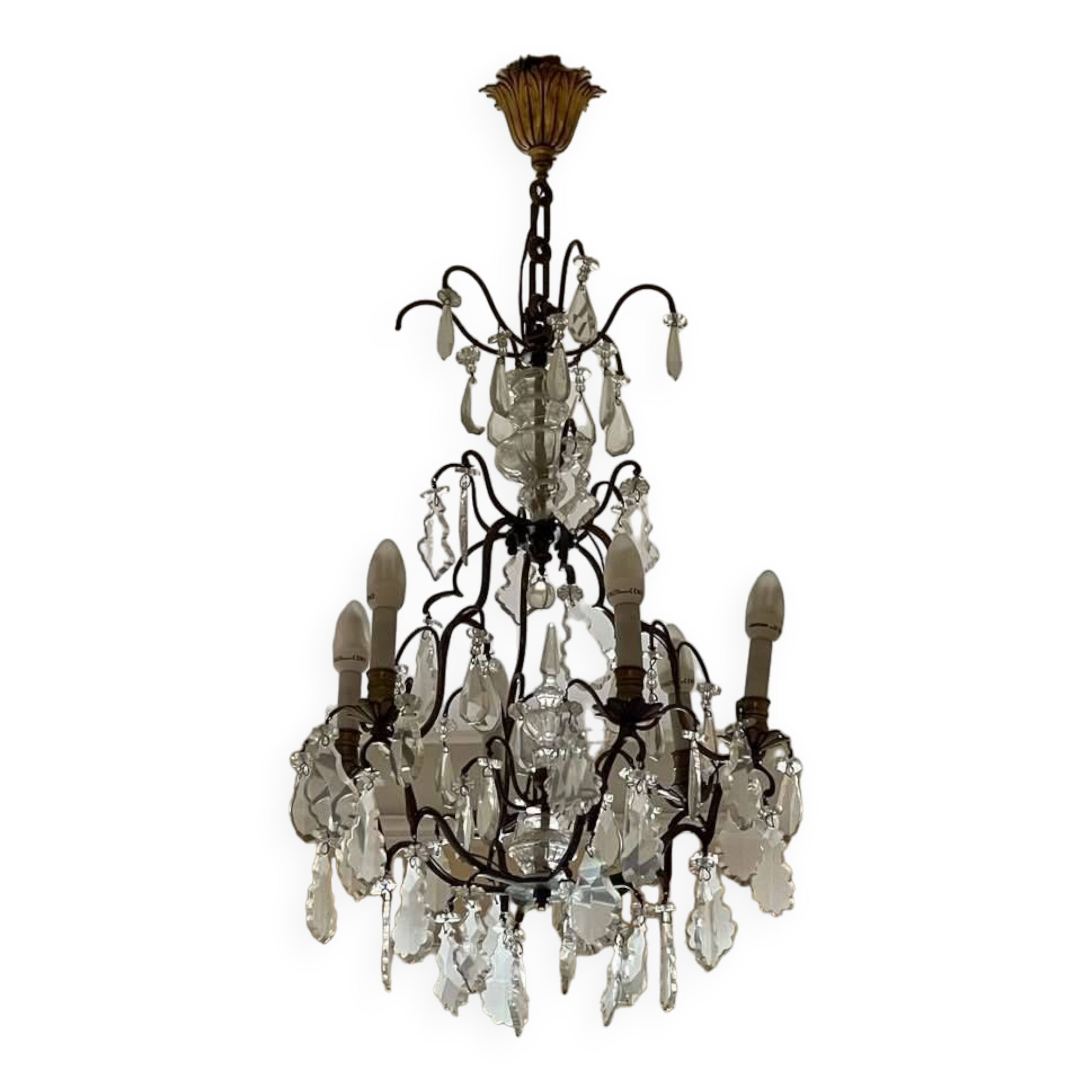 6-light chandelier in bronze and cut crystal from the early 20th century - 1mx50cm