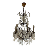 Lustre 6 feux en bronze et cristal taillé du début XXème - 1mx50cm