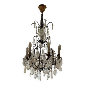 6-light chandelier in bronze and cut crystal from the early 20th century - 1mx50cm