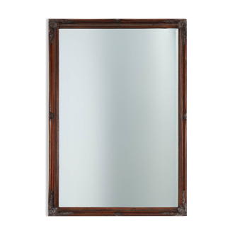 Miroir ancien français à facettes en bois sculpté, vers 1850