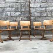 Series of 10 casala children's chairs in vintage light wood