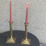 Pair of gilded brass candlesticks, vintage column shape