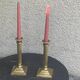Pair of gilded brass candlesticks, vintage column shape