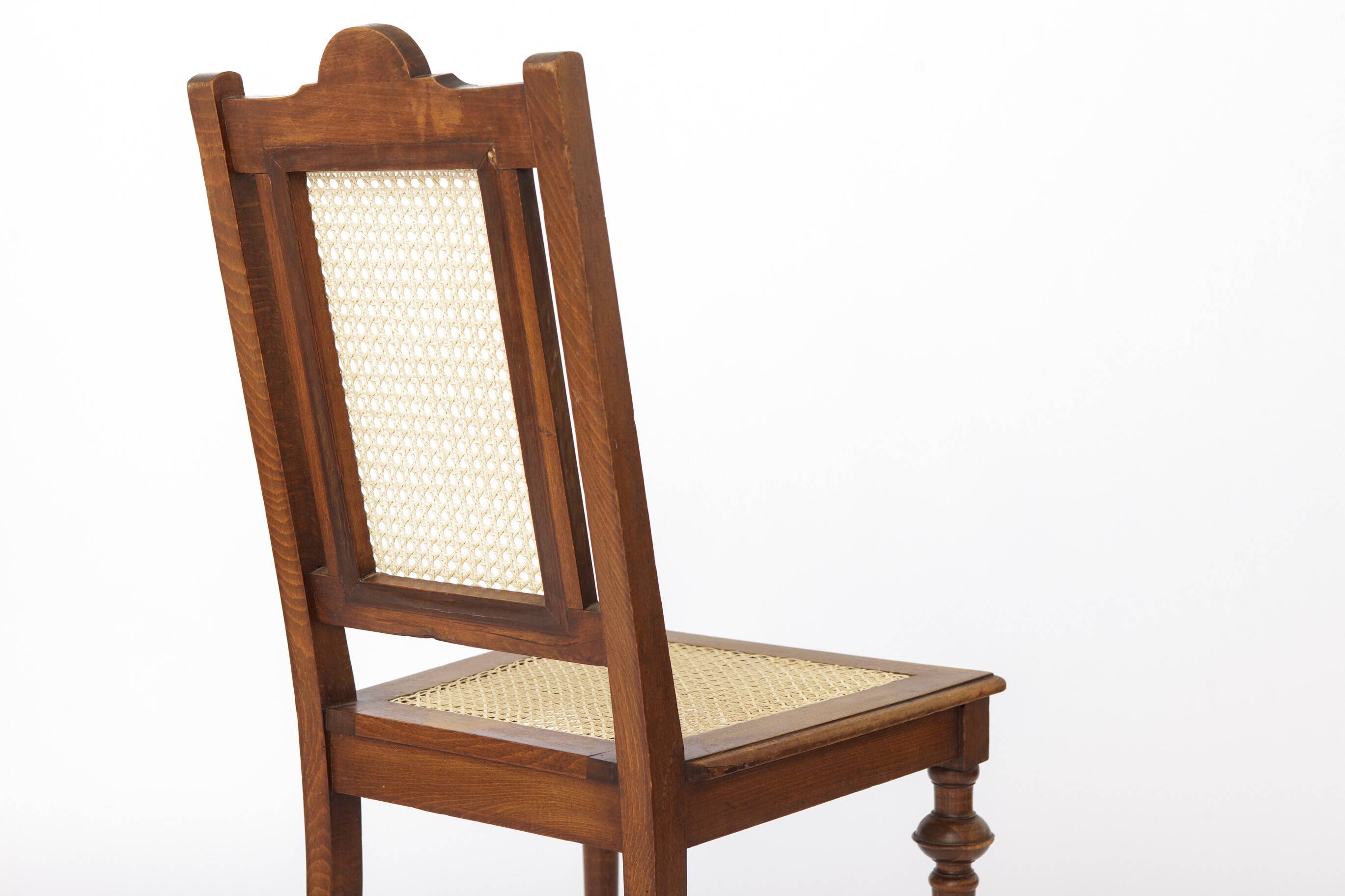 Antique Belgian Dining Chair, Restored Cane Chair, Beech Wood, c. 1930s