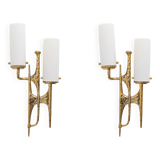 Pair of Brutalist Bronze Wall and Murano glass Sconces by Felix Agostini