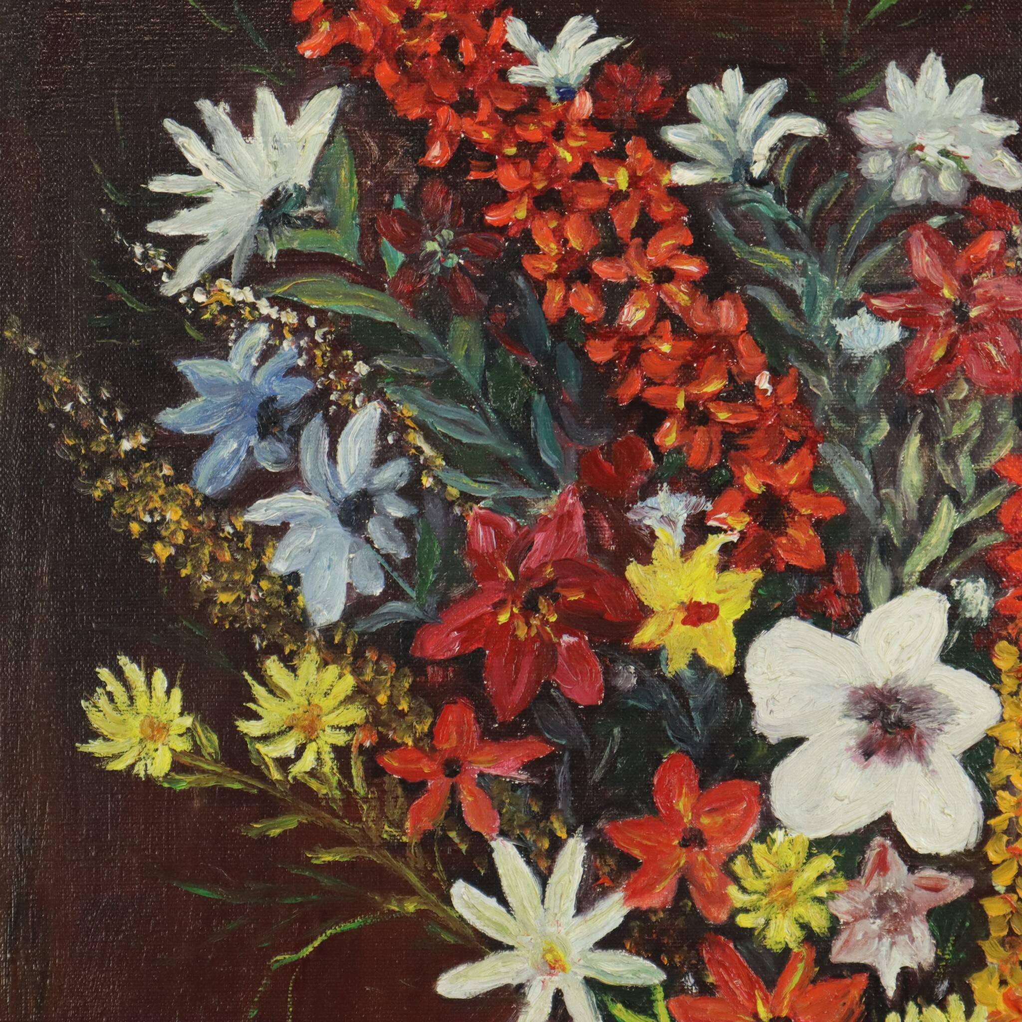 Flowers with Hat Still Life Painting Signed 60x50cm