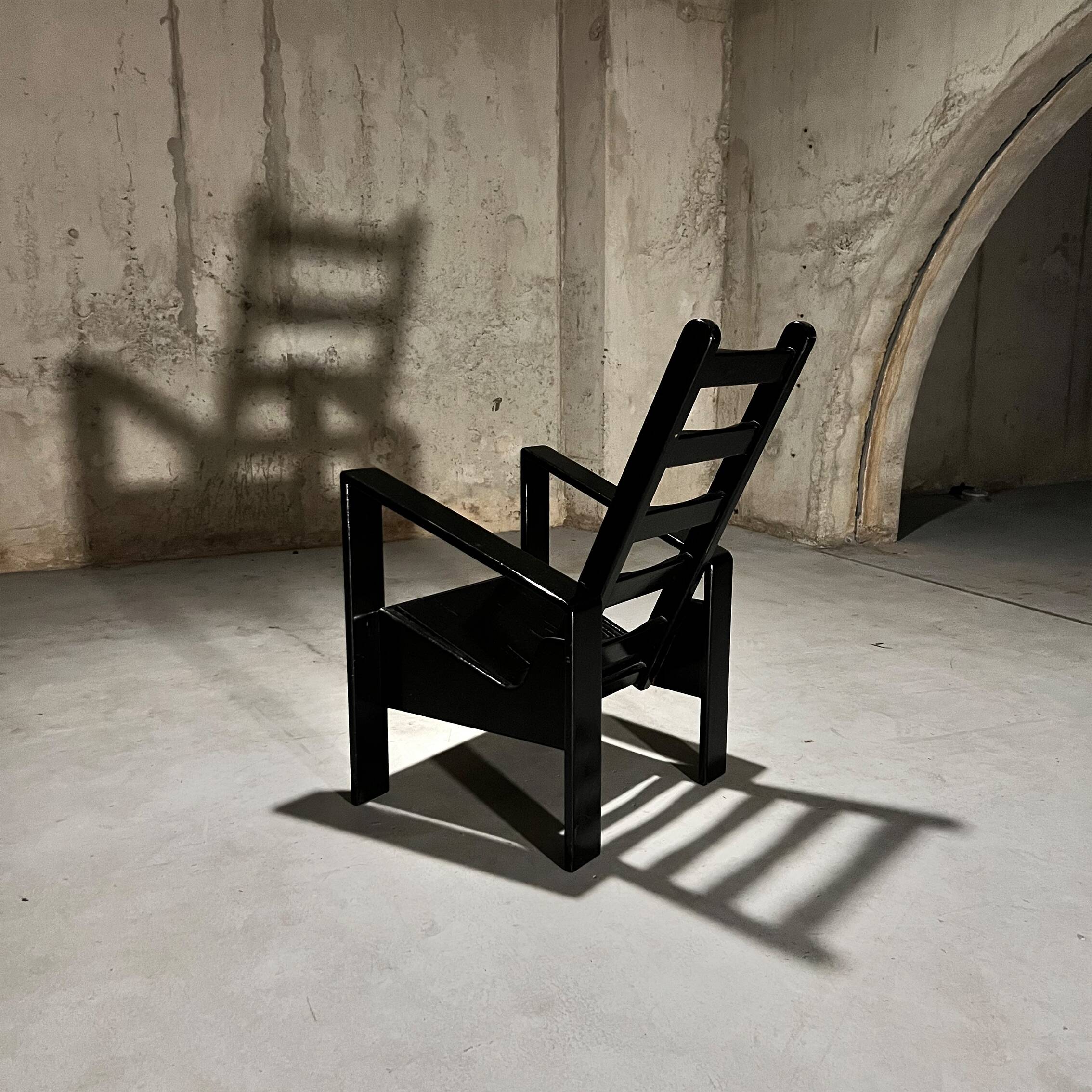 Black Lacquered Oak Modernist Armchair, 1960