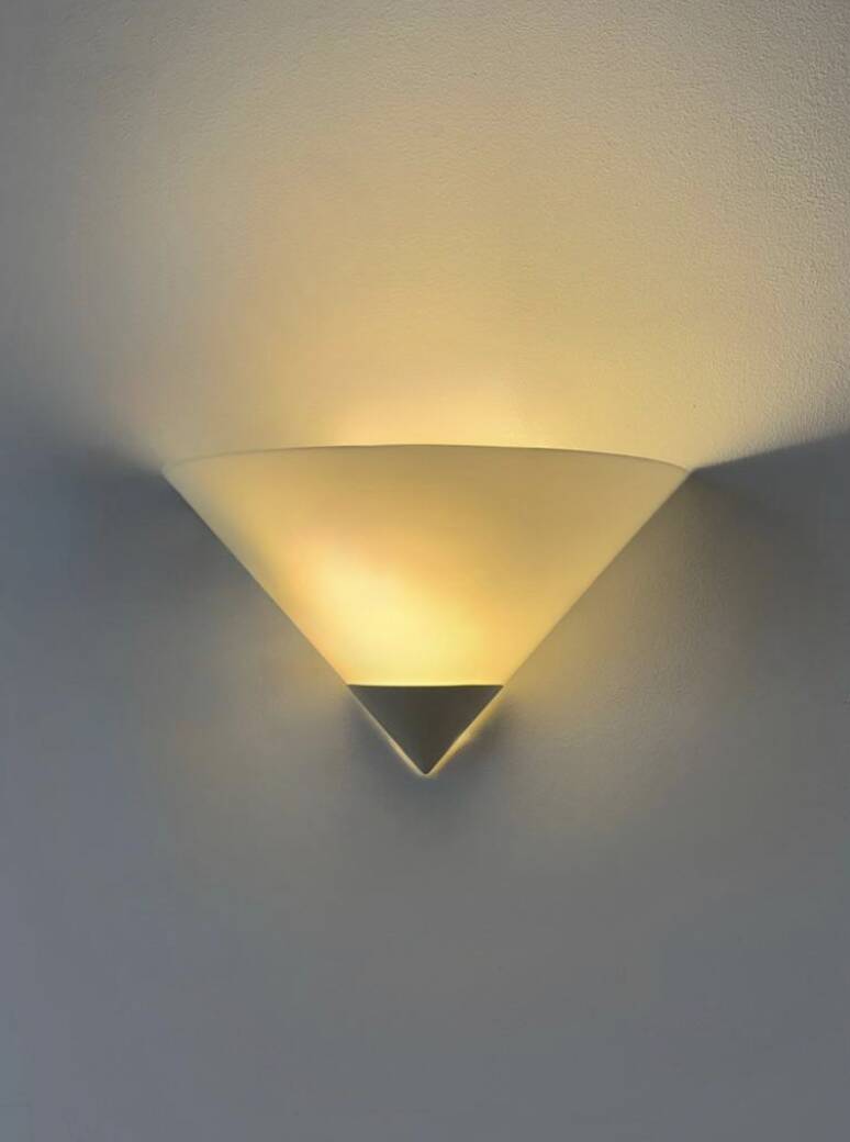 Pair of vintage wall lights in glass and white lacquered metal, Limburg, Germany 70s