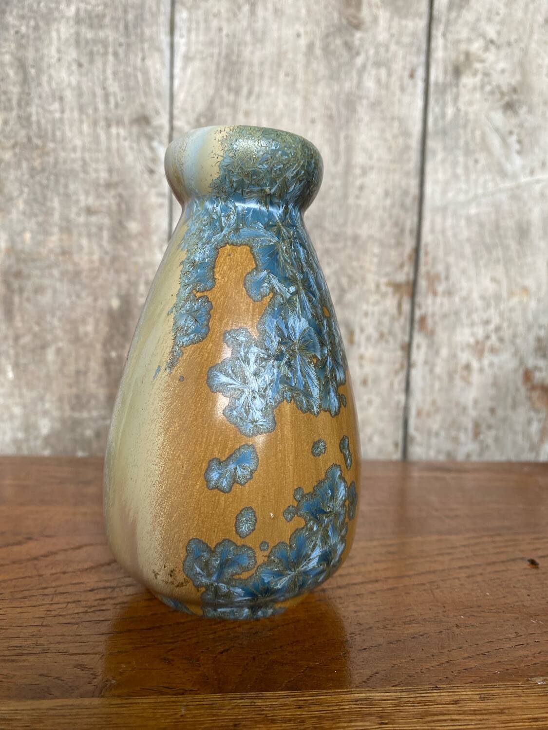 Old mougin style vase ceramic beige crystallized enamel blue france