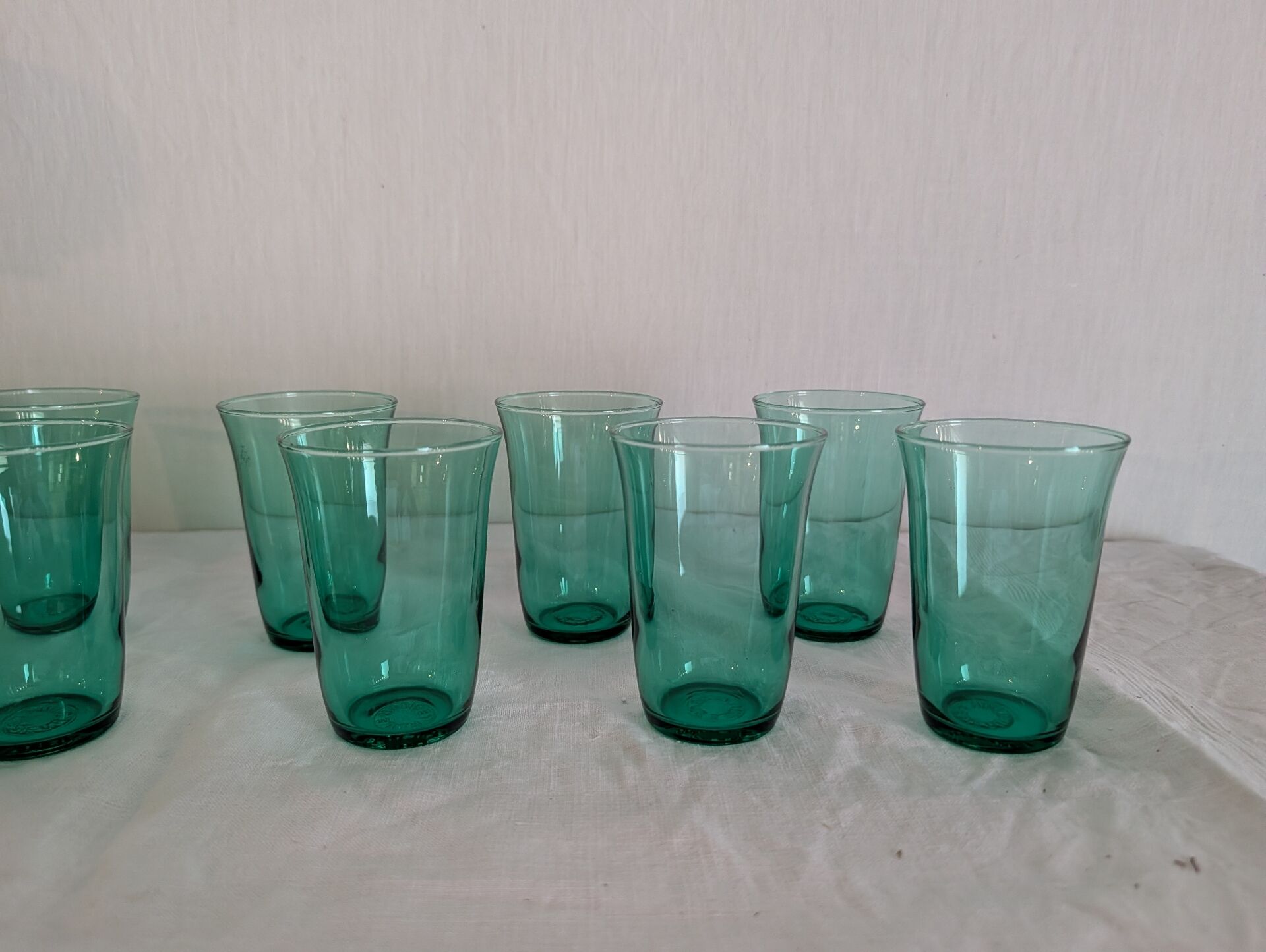 10 green Lesieur glasses – 1960s-1970s