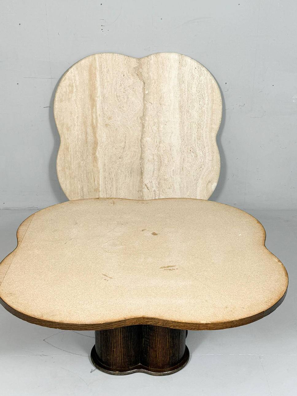 Coffee table with travertine top in cloverleaf shape, Italy, 1970s.