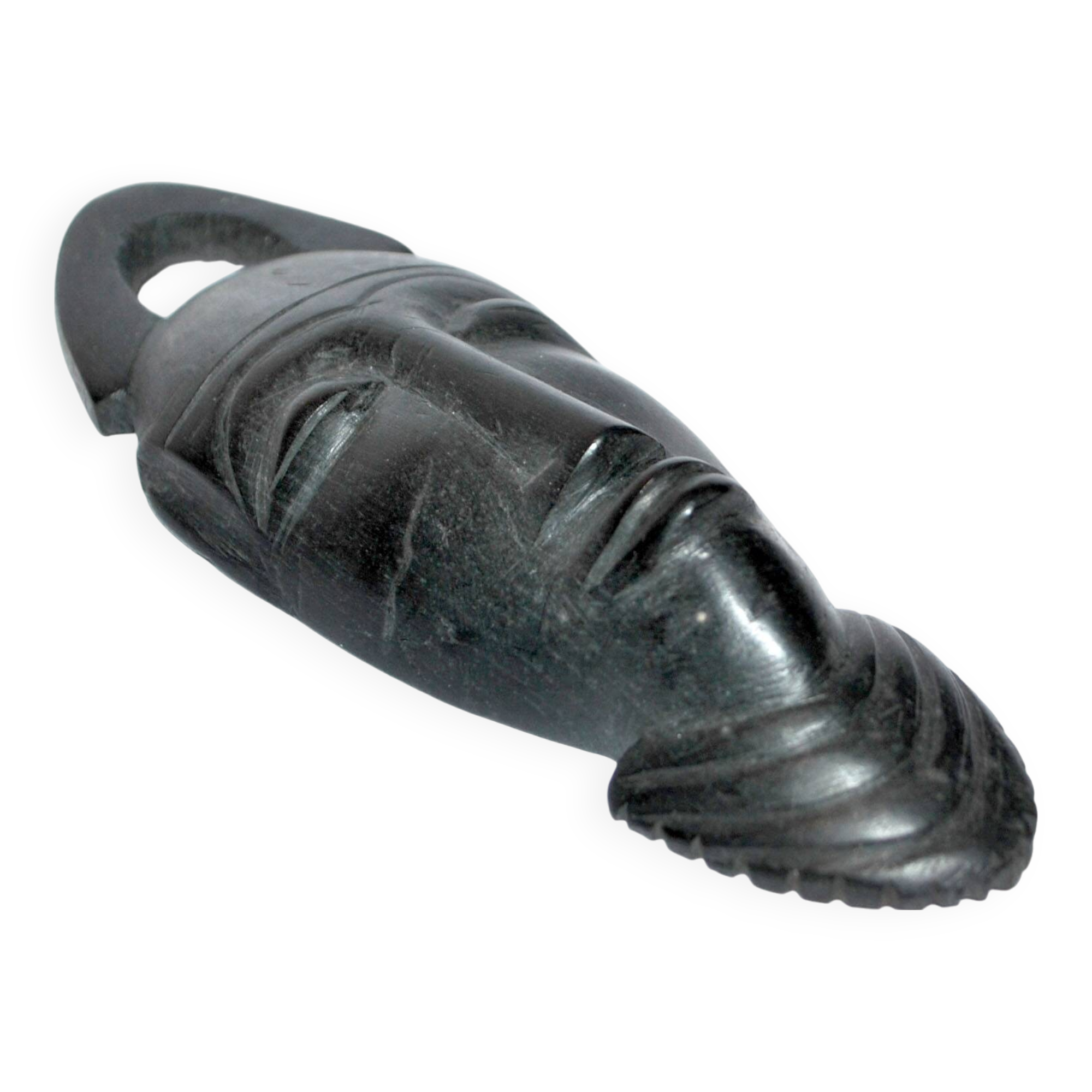 African mask in ebony wood - bearded head sculpture ethnic africa 20.5 x 6.5