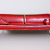 Red leather sofa made by Robert Slezak in 1930s Czechia. Bauhaus design