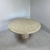 Midcentury Round tessellated stone and brass diningtable