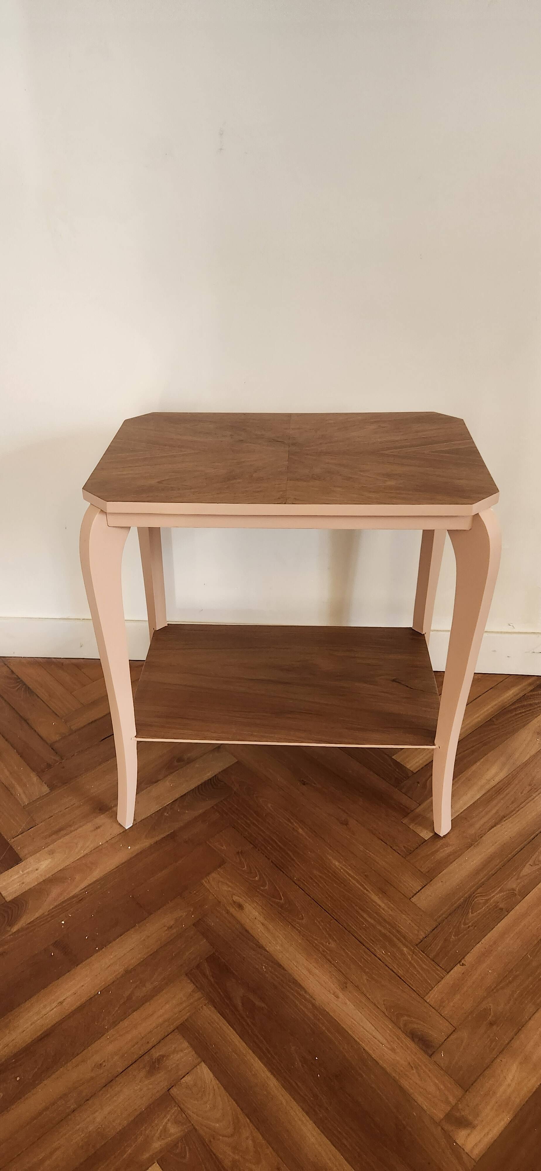 Side table with curved pink legs