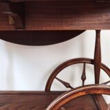 Folding dessert table in solid chestnut, 2 drawers, wheels, 20th century.