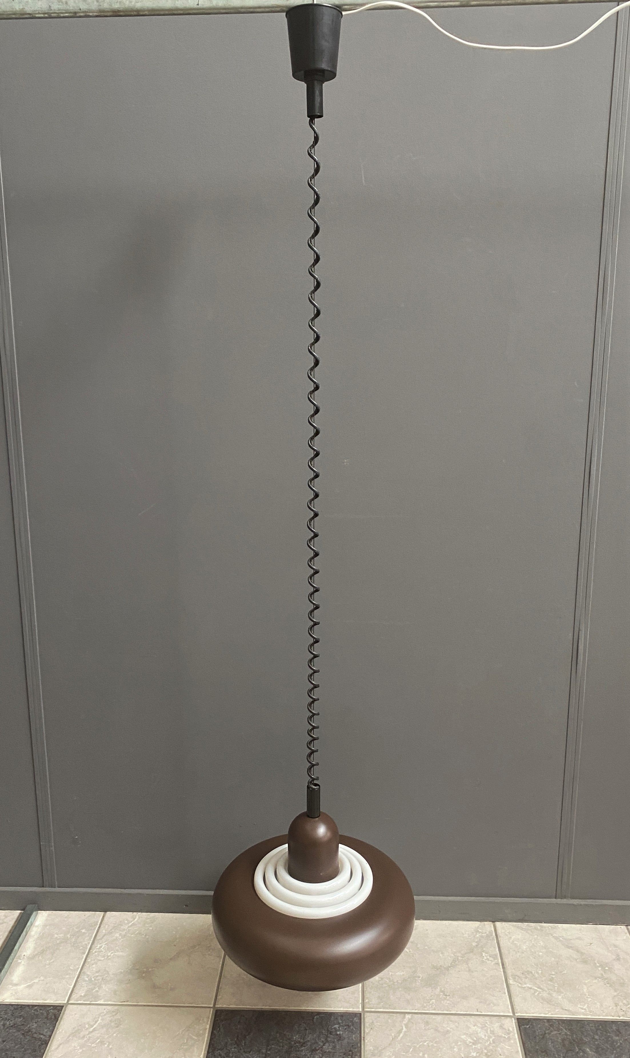 Knud Christensen pendant lamp model UFO in Brown metal, and white plastic 1970s